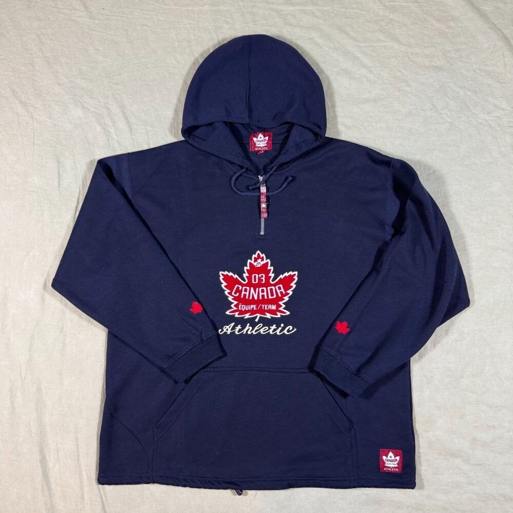 Canada Athletic Hoodie Navy Pullover Maple Leaf Vintage Y2K